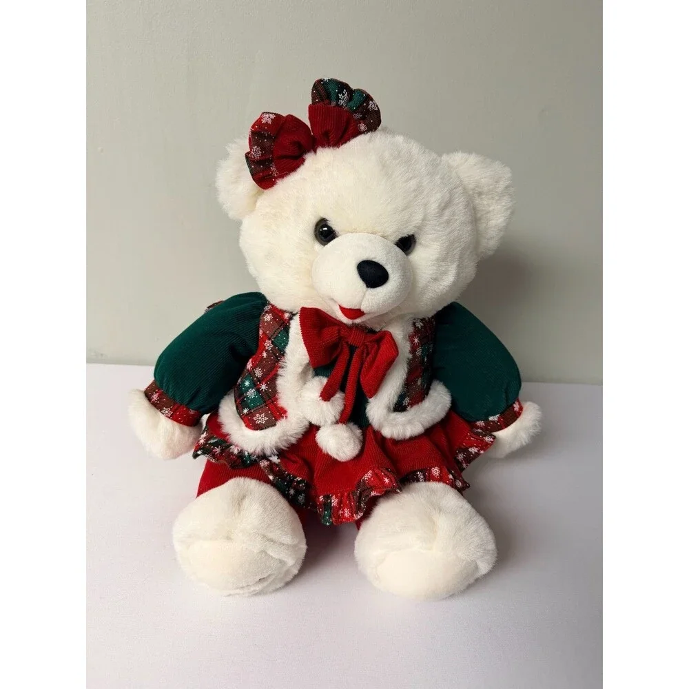 Vintage Snowflake 1994 White Christmas Teddy Bear Plush Holiday Dress 15in